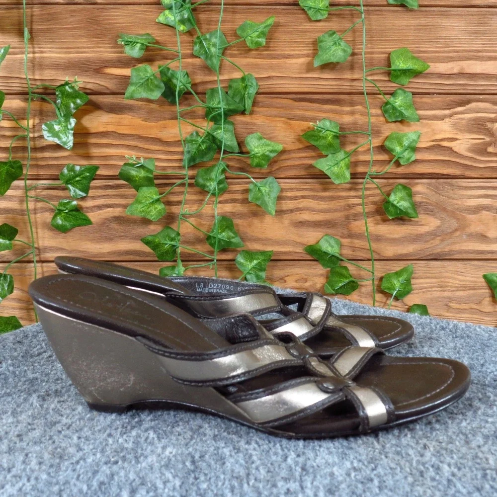 Cole Haan D27090 Women Wedge Sandal Size 6.5 Dress Casual Brown Metallic Leather